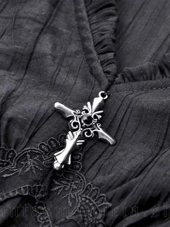 Dark in Love Big Bell Flare Sleeve Top Goth Fairy Core Ruffle Trim Top - Picture 10 of 11